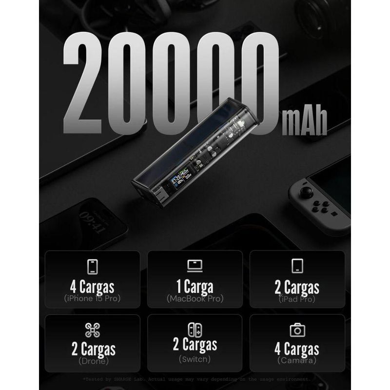 Power Bank Sharge Shargeek 140 20000mAh 140W PD Pantalla Negra