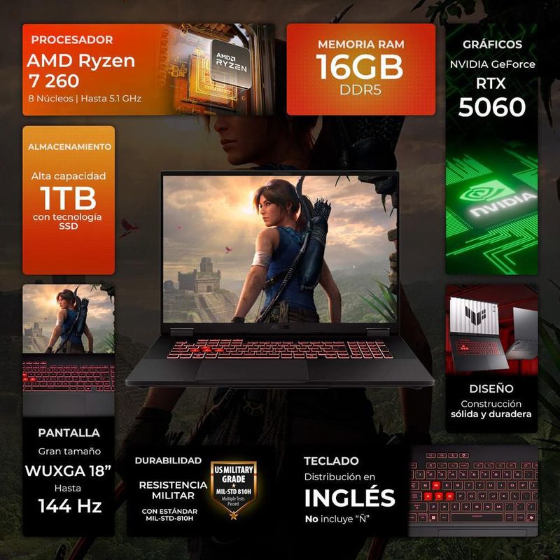 Laptop gamer asus tuf a18 rtx 5060 ryzen 7 16gb ddr5 1tb