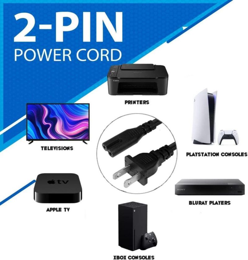 Cable de alimentación LORDTRONICS universal 2 clavijas 125 V AC 20 pies