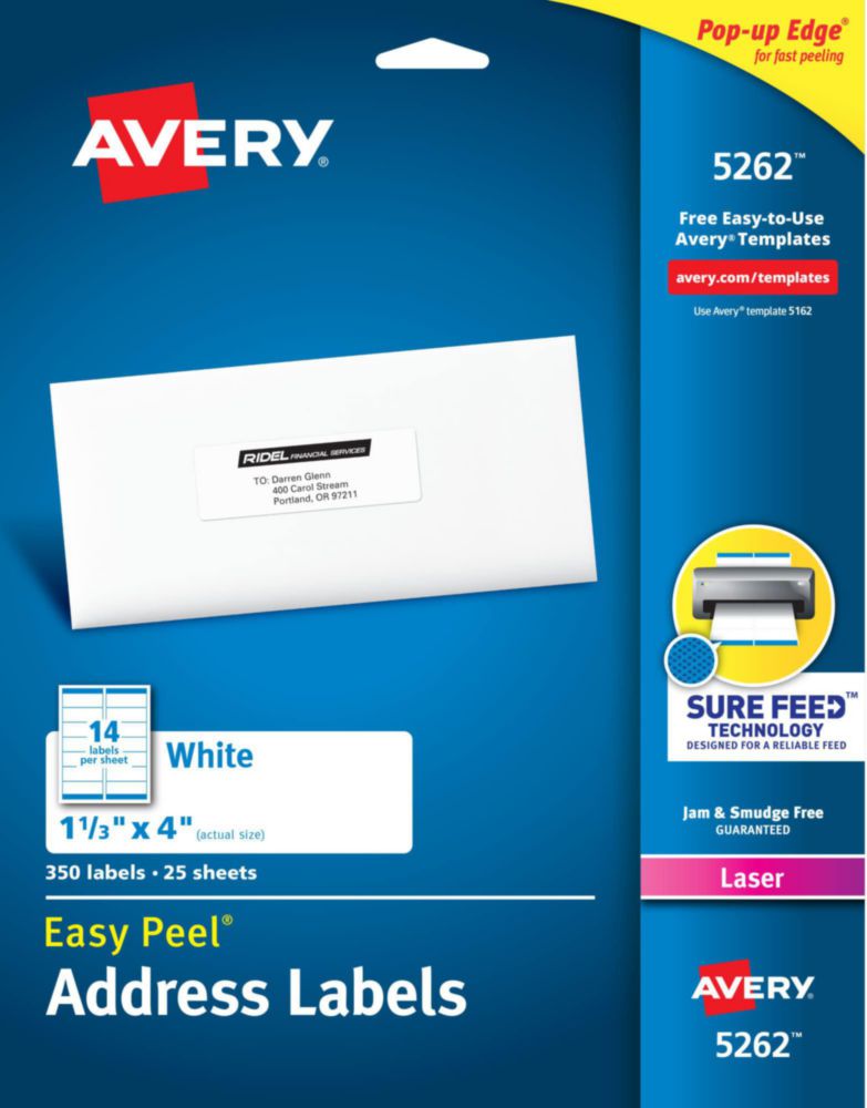 Etiquetas de dirección imprimibles Avery Easy Peel Sure Feed 350