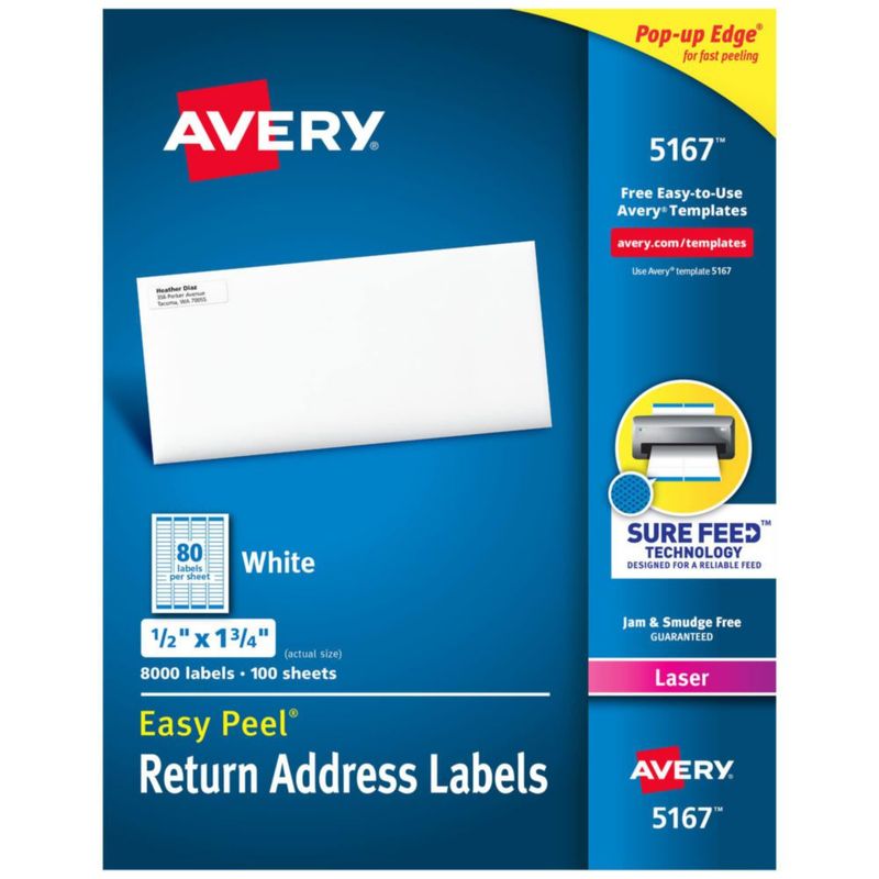 Etiquetas de dirección de devolución imprimibles Avery Sure Feed 8000 blancas