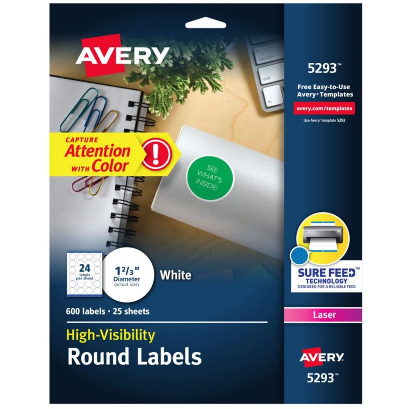 Etiquetas redondas imprimibles Avery de alta visibilidad 167 cm 600 unidades