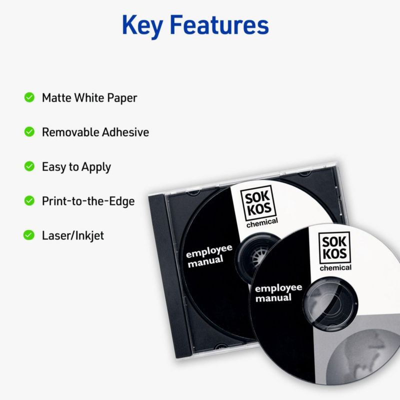Etiquetas de CD imprimibles Avery Matte White 50 discos y 100 lomos