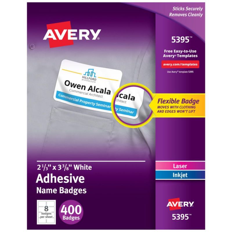 Etiquetas de identificación Avery 5395 Flexible Printable 400 Matte White