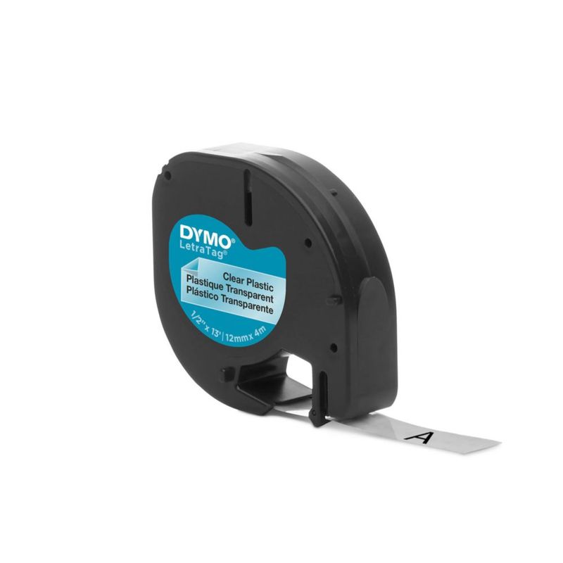 Cinta de etiquetado DYMO LetraTag 16952 negra sobre transparente 12 mm x 4 m