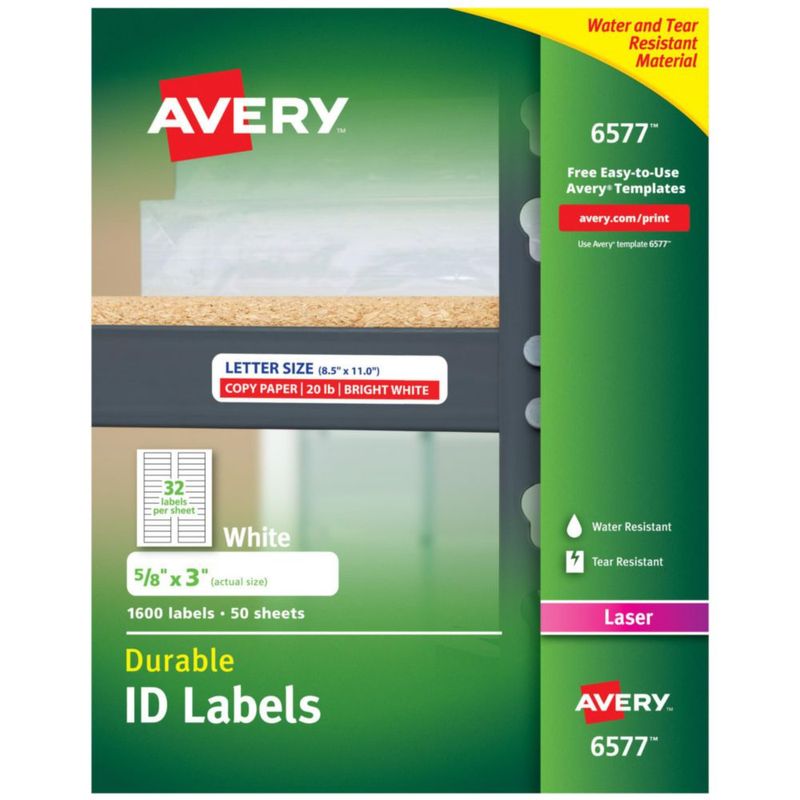 Etiquetas de identificación Avery Durable White Cover Up para impresora láser