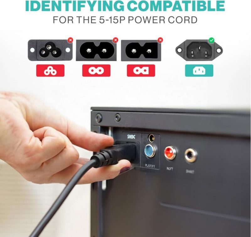 Cable de alimentación LORDTRONICS de 20 pies 3 clavijas 10 A 125 V para monitor TV PC