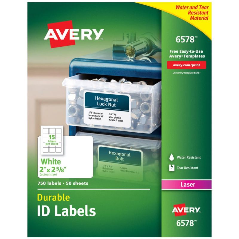 Etiquetas de identificación Avery Durable White Cover Up para impresora láser