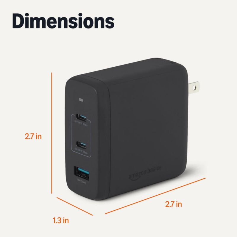 Cargador Amazon Basics 120W USB-C 3 Puertos Nano GaN Negro