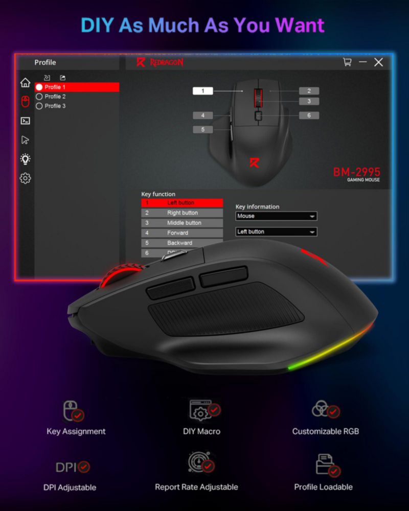 Ratón inalámbrico para juegos Redragon para manos grandes con RGB