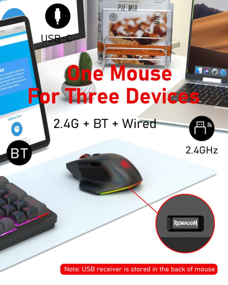 Ratón inalámbrico para juegos Redragon para manos grandes con RGB
