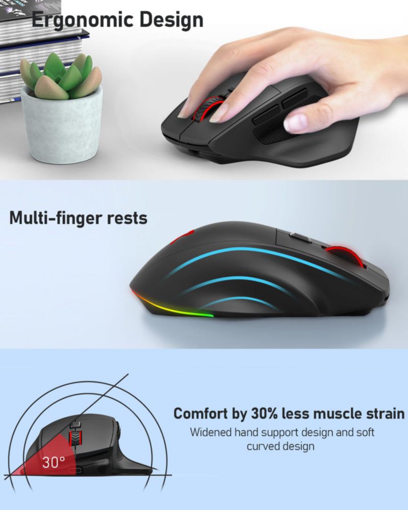 Ratón inalámbrico para juegos Redragon para manos grandes con RGB