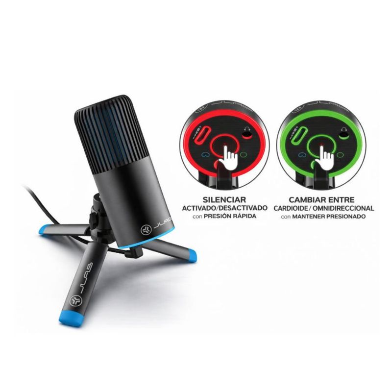 JLab Talk Go Micrófono USB 96kHz USB-C - Cardioide/Omnidireccional – Con Control de Volumen y Mute - Reacondicionado