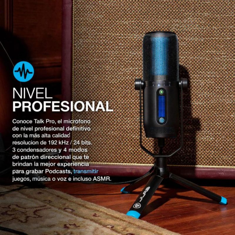 JLab Talk Pro Micrófono USB 192kHz Profesional - USB-C - 4 Patrones Polares con Control de Ganancia, Mute y Silencio rápido Reacondicionado