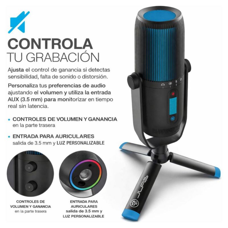 JLab Talk Pro Micrófono USB 192kHz Profesional - USB-C - 4 Patrones Polares con Control de Ganancia, Mute y Silencio rápido Reacondicionado