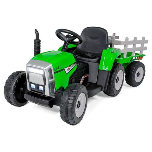 Tractor Electrico Montable con Remolque Verde con Luz y Sonido