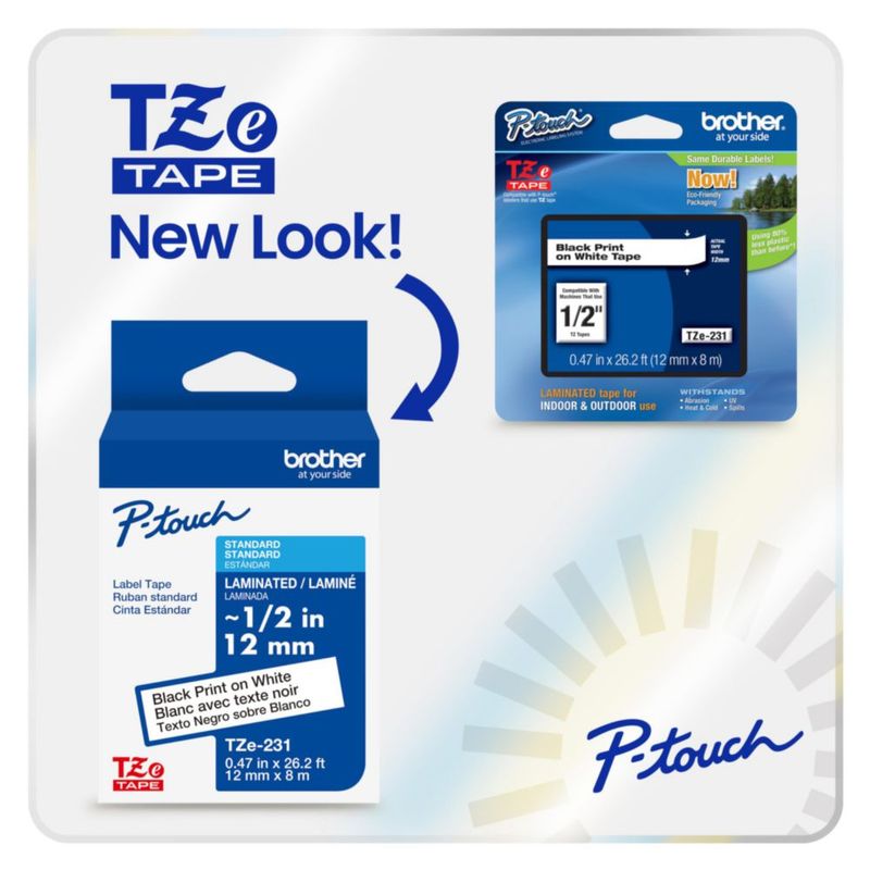 Cinta para Etiquetas Brother TZeS135 12 mm x 8 m Adhesivo Extra Fuerte