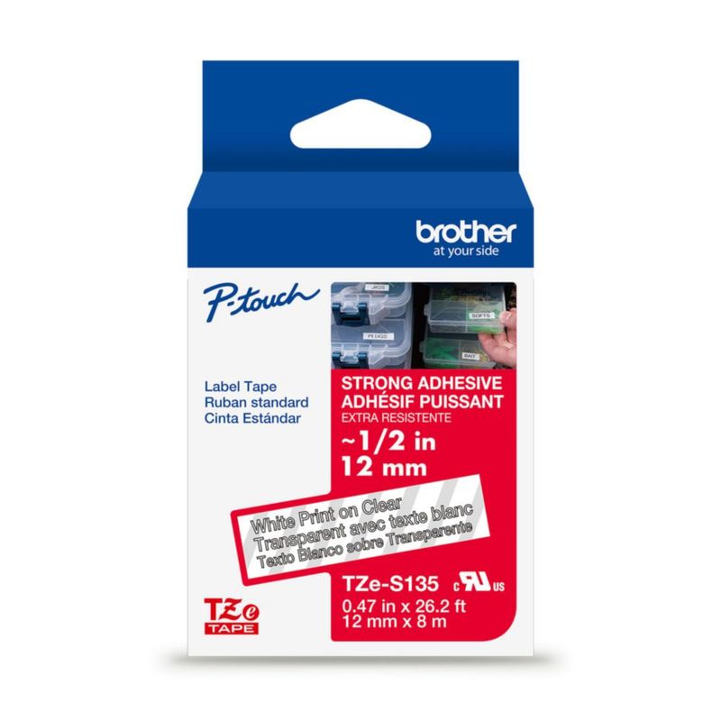 Cinta para Etiquetas Brother TZeS135 12 mm x 8 m Adhesivo Extra Fuerte