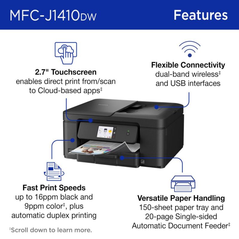 Impresora Brother MFC-J1410DW Multifuncional Inalámbrica a Color