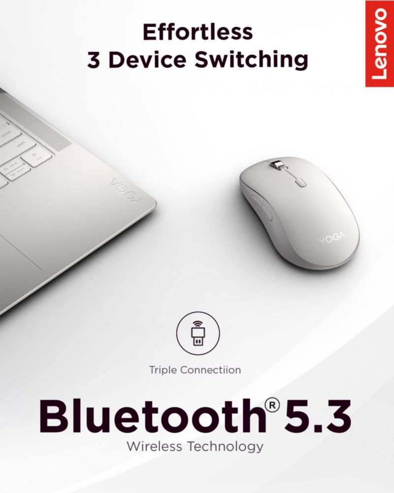 Ratón silencioso Bluetooth Lenovo Yoga con batería de 36 meses de duración