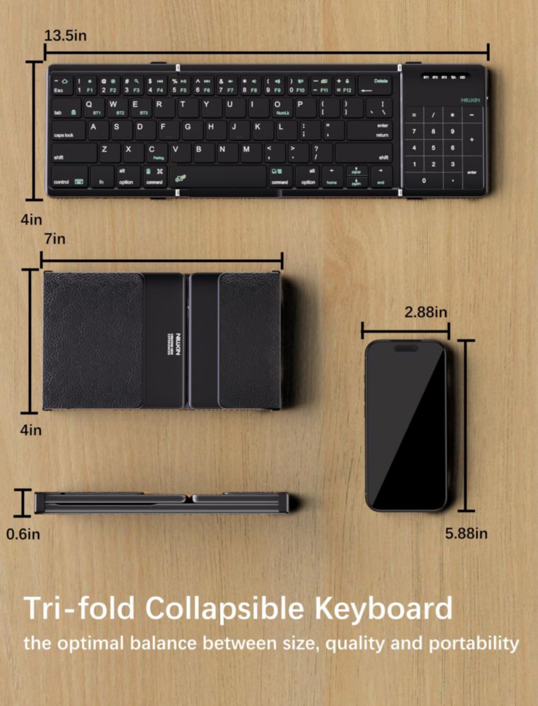 Teclado Bluetooth Plegable Nillkin con Touchpad y Teclado Numérico