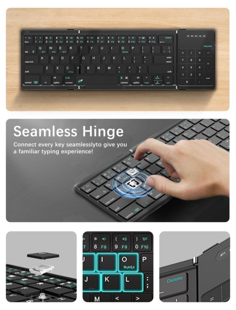 Teclado Bluetooth Plegable Nillkin con Touchpad y Teclado Numérico