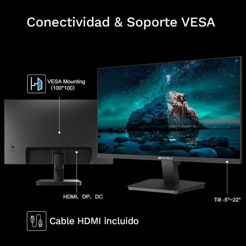 Monitor de Computadora IPS 27" Sansui ES-27F2 VGA (Cable HDMI incluido)