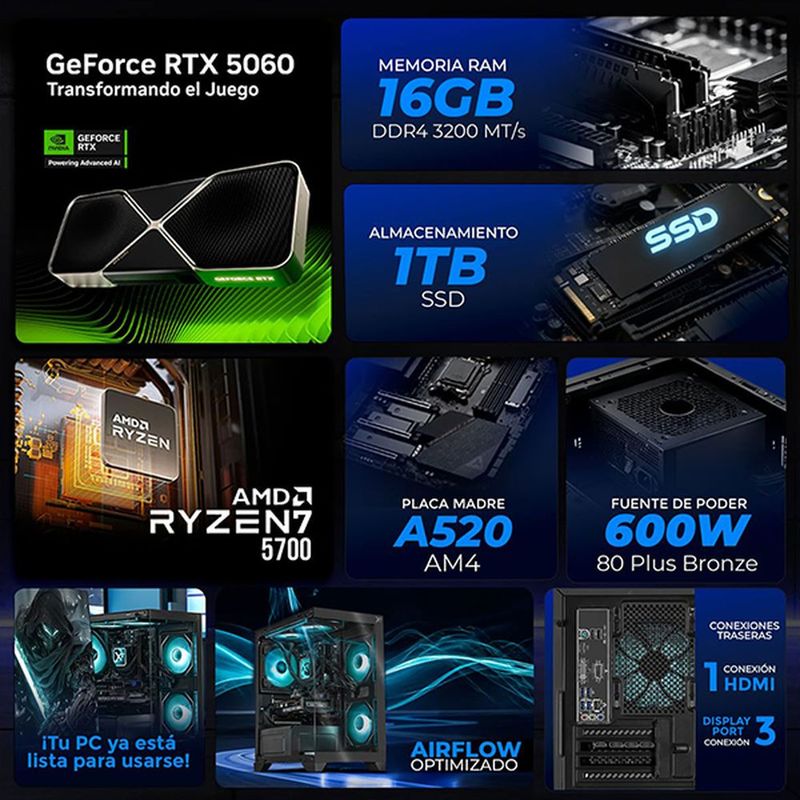 Xtreme pc gaming geforce rtx 5060 ryzen 7 16gb ssd 1tb wifi