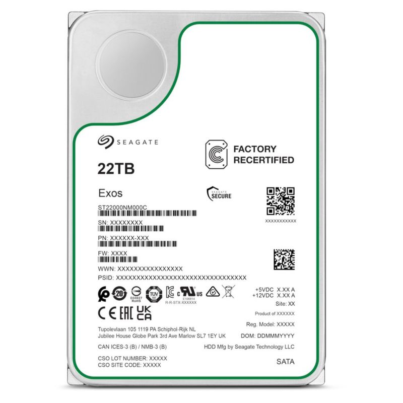 Disco Duro Reacondicionado Seagate Exos 22TB SATA 7200RPM HDD de 3.5"