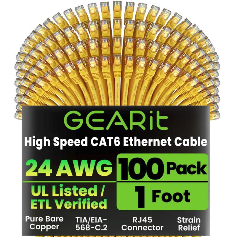 Cable Ethernet GearIt Cat 6 de 30 cm (1 pie) 100 unidades 10 Gbps RJ45