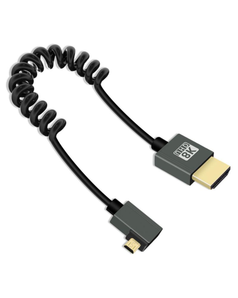 Cable en espiral HDMI a micro HDMI 8K @60Hz de 90° ángulo izquierdo 3 pies