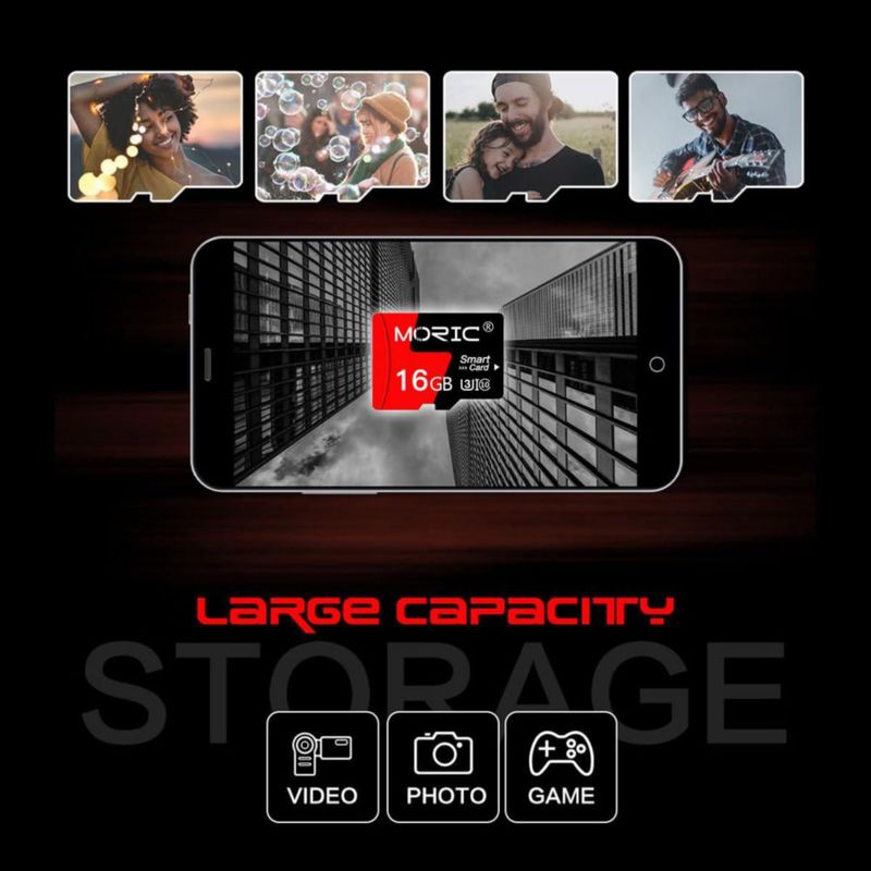 Tarjeta micro SD MORIC de 16 GB (paquete de 2) con adaptador de alta velocidad C10 A1