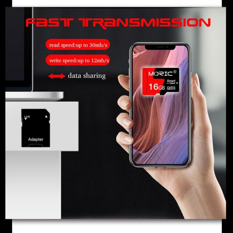 Tarjeta micro SD MORIC de 16 GB (paquete de 2) con adaptador de alta velocidad C10 A1