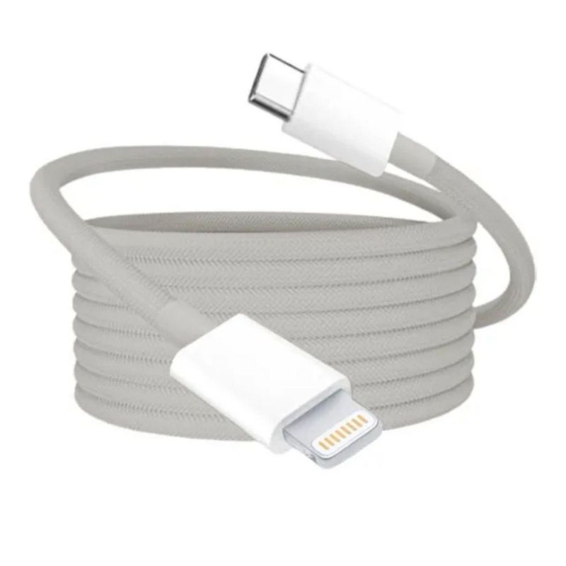 Mr. Gadgets Cable De Carga Rápida Nylon Trenzado Para Iphone, Cable Reforzado Para Transferencia De Datos, Cable Cargador Color Gris