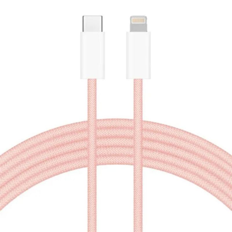 Mr. Gadgets Cable De Carga Rápida Nylon Trenzado Para Iphone, Cable Reforzado Para Transferencia De Datos, Cable Cargador Color Rosa