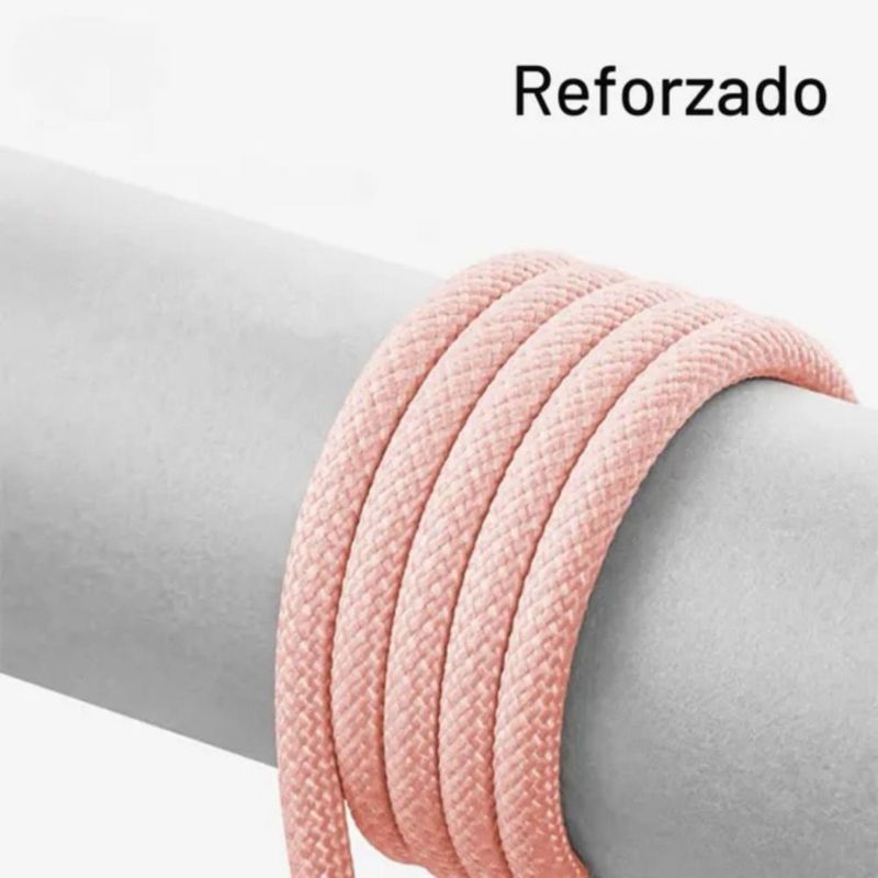 Mr. Gadgets Cable De Carga Rápida Nylon Trenzado Para Iphone, Cable Reforzado Para Transferencia De Datos, Cable Cargador Color Rosa