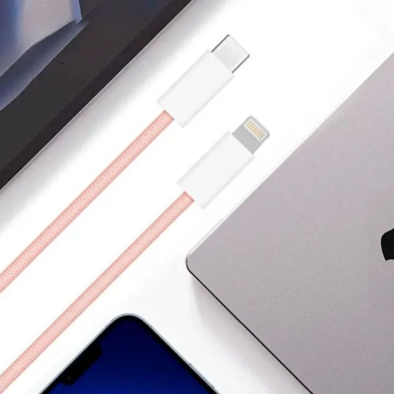 Mr. Gadgets Cable De Carga Rápida Nylon Trenzado Para Iphone, Cable Reforzado Para Transferencia De Datos, Cable Cargador Color Rosa