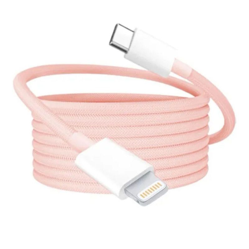 Mr. Gadgets Cable De Carga Rápida Nylon Trenzado Para Iphone, Cable Reforzado Para Transferencia De Datos, Cable Cargador Color Rosa