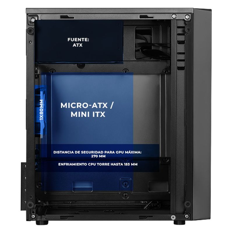 Gabinete xtreme pc squad mini torre 1 fan frgb 500w gris