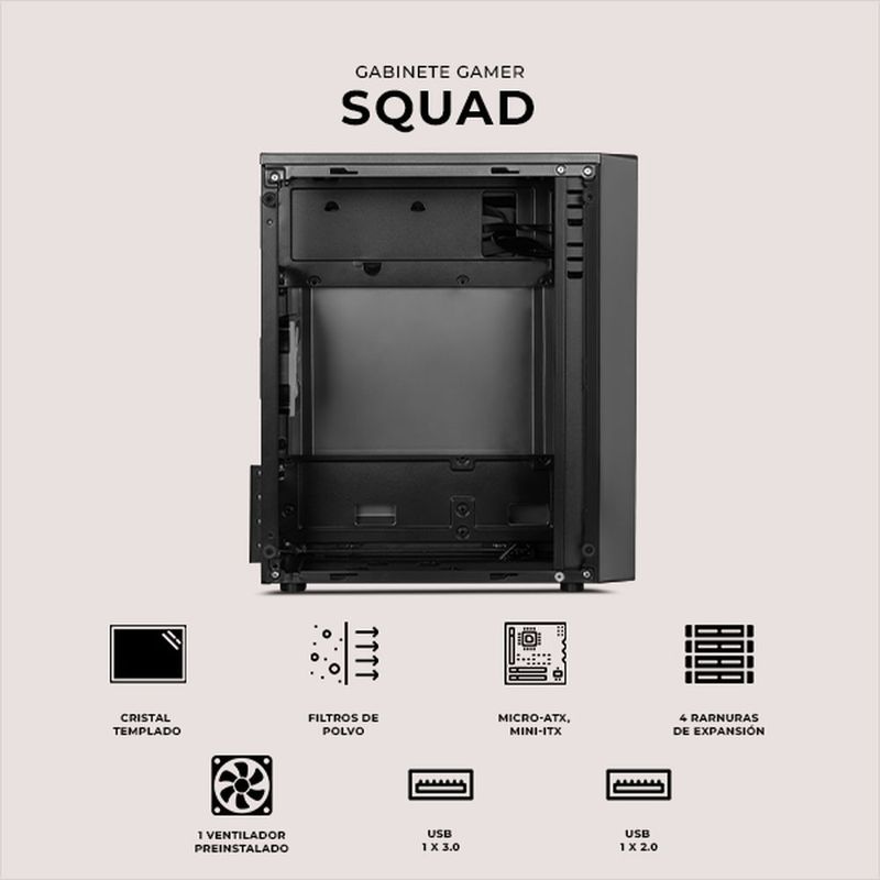 Gabinete xtreme pc squad mini torre 1 fan frgb 500w gris