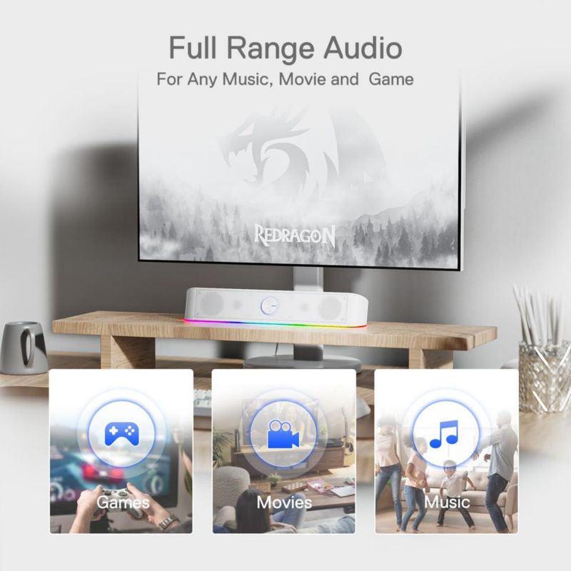 Barra de sonido de sobremesa Redragon GS560 RGB 2.0 Canal Blanca