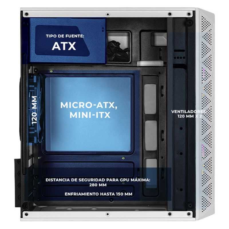 Gabinete xtreme pc gaming zero mini torre 3 fan argb 600w wh