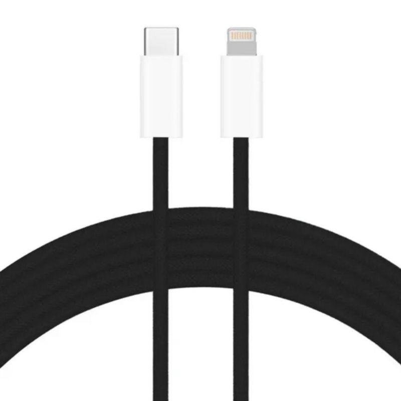 Mr. Gadgets Cable De Carga Rápida Nylon Trenzado Para Iphone, Cable Reforzado Para Transferencia De Datos, Cable Cargador Color Negro