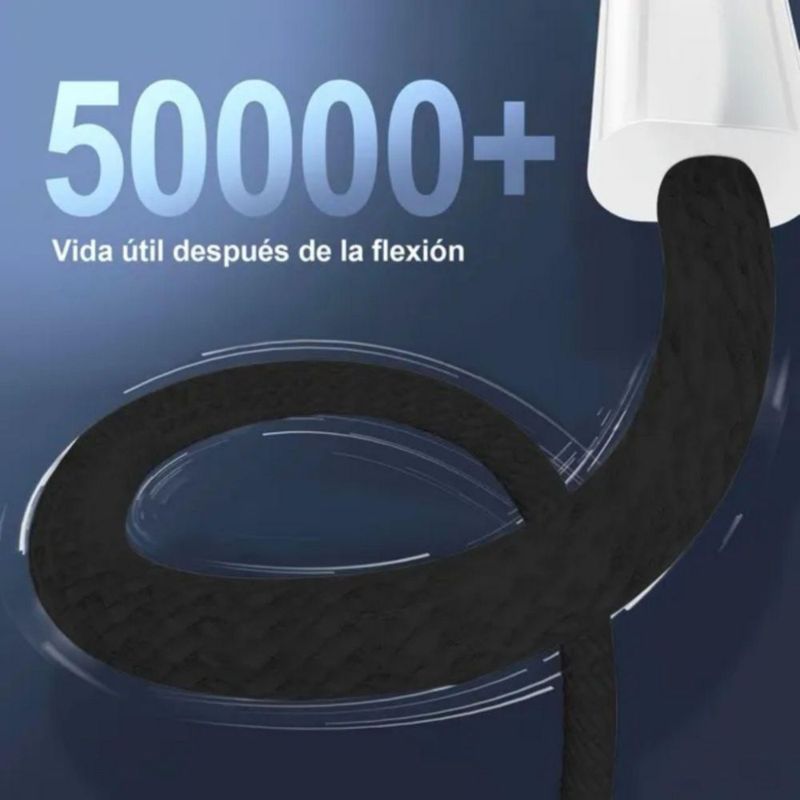 Mr. Gadgets Cable De Carga Rápida Nylon Trenzado Para Iphone, Cable Reforzado Para Transferencia De Datos, Cable Cargador Color Negro