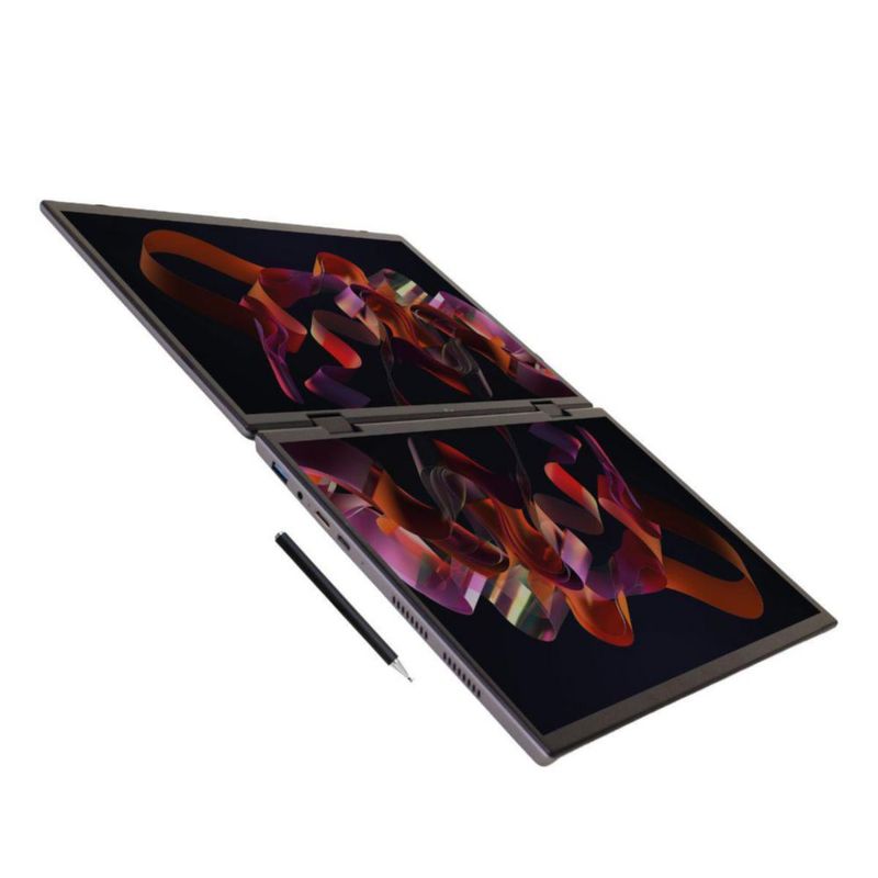 Laptop LM-140D Dual Screen 14+14” 2 en 1 Táctil 360°, Intel N95, 16GB RAM, 1TB SSD, Intel UHD, Wi-Fi, Bluetooth, HDMI, USB, Gris