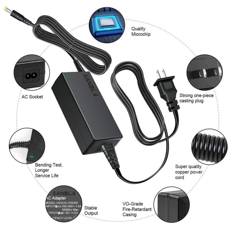 Fuente de alimentación SANSUN 12V 5A 60W AC 100-240V a DC 12V