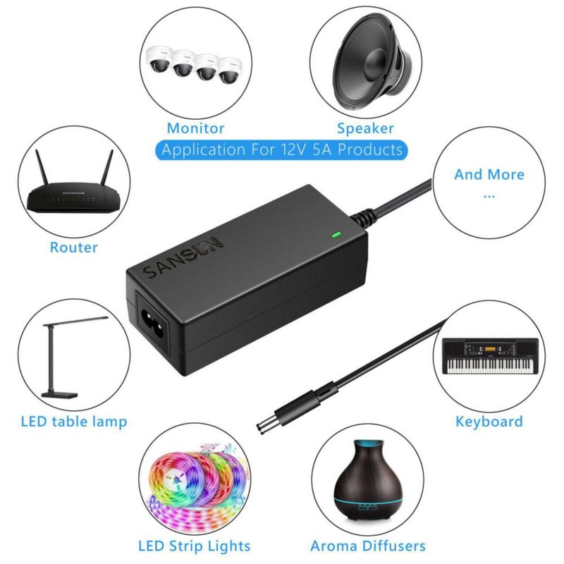 Fuente de alimentación SANSUN 12V 5A 60W AC 100-240V a DC 12V