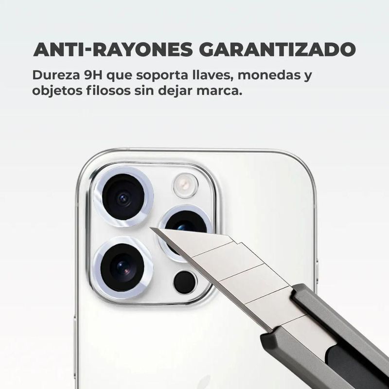Mica Cámara Vidrio Templado Deluxe iPhone 16 Pro/Max Mr. Gadgets Plateado
