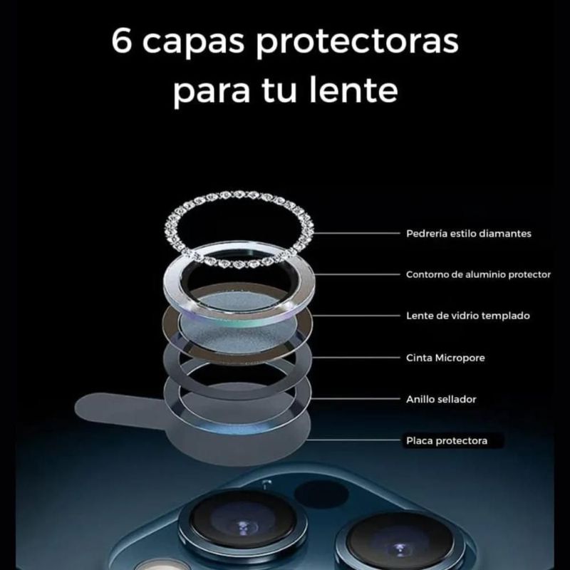 Mica Lente Aros Cámara Glitter Brillo Diamantes Para iPhone