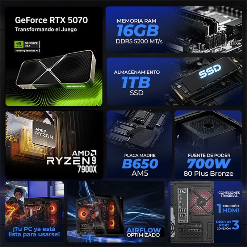 Xtreme pc rtx 5070 ryzen 9 16gb ddr5 1tb monitor 27 black